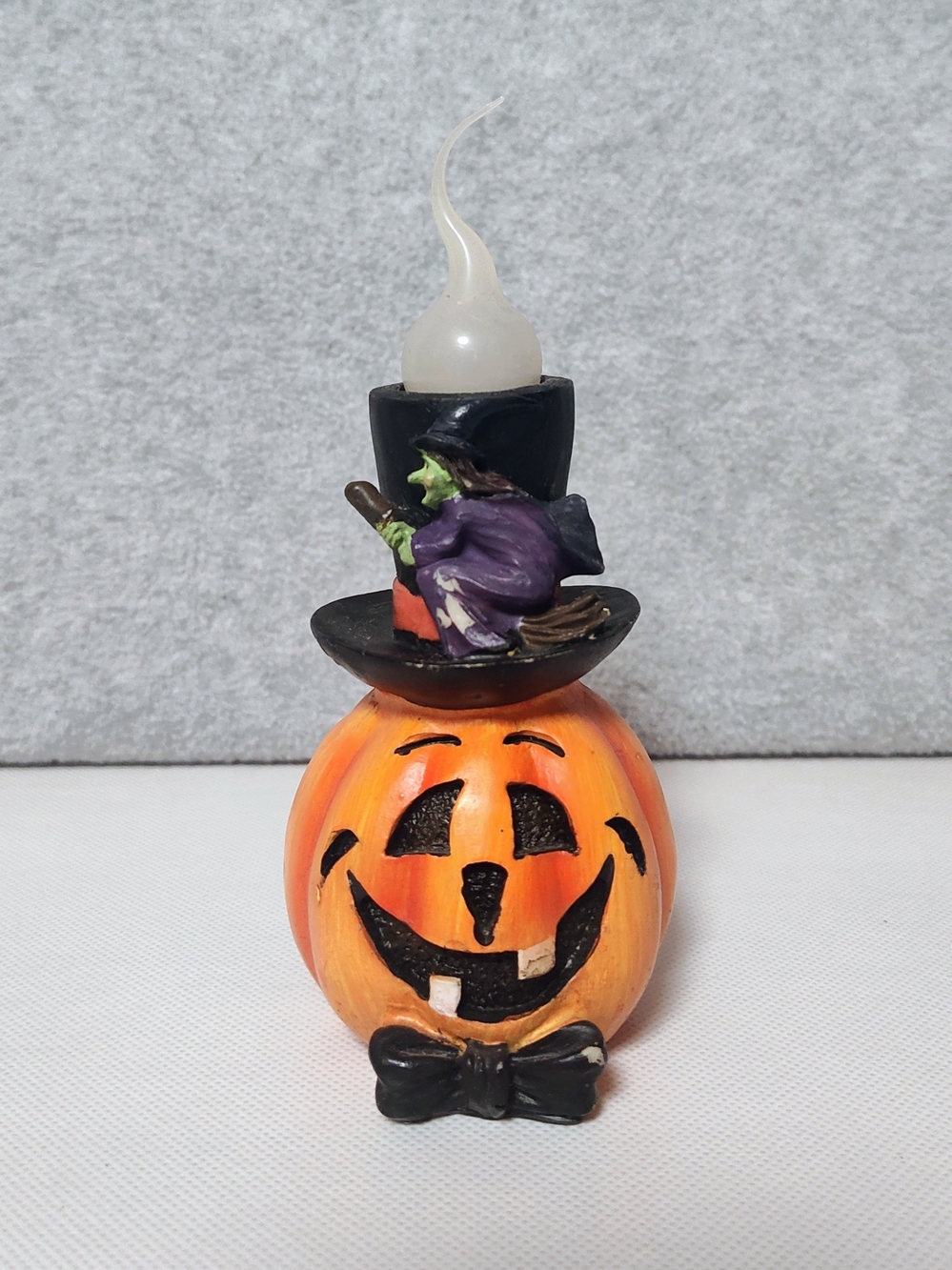 LED Jack-O'-Lantern Figurine with Witch Top Hat - Orange and Black